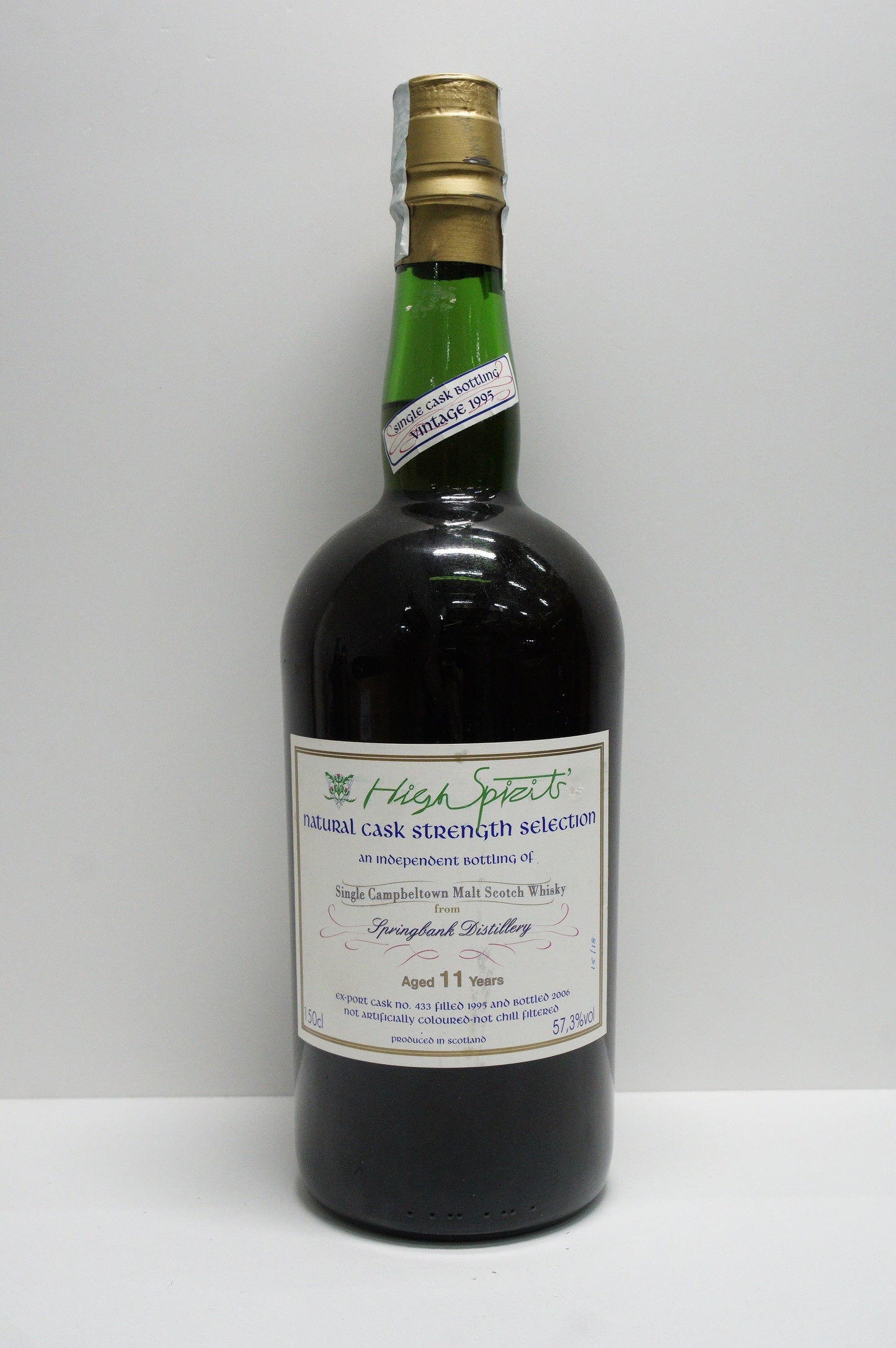 SPRINGBANK - SINGLE MALT - IB - HIGH SPIRITS' COLLECTION "NATURAL CASK STRENGTH SELECTION SERIES" EX-PORT CASK #433