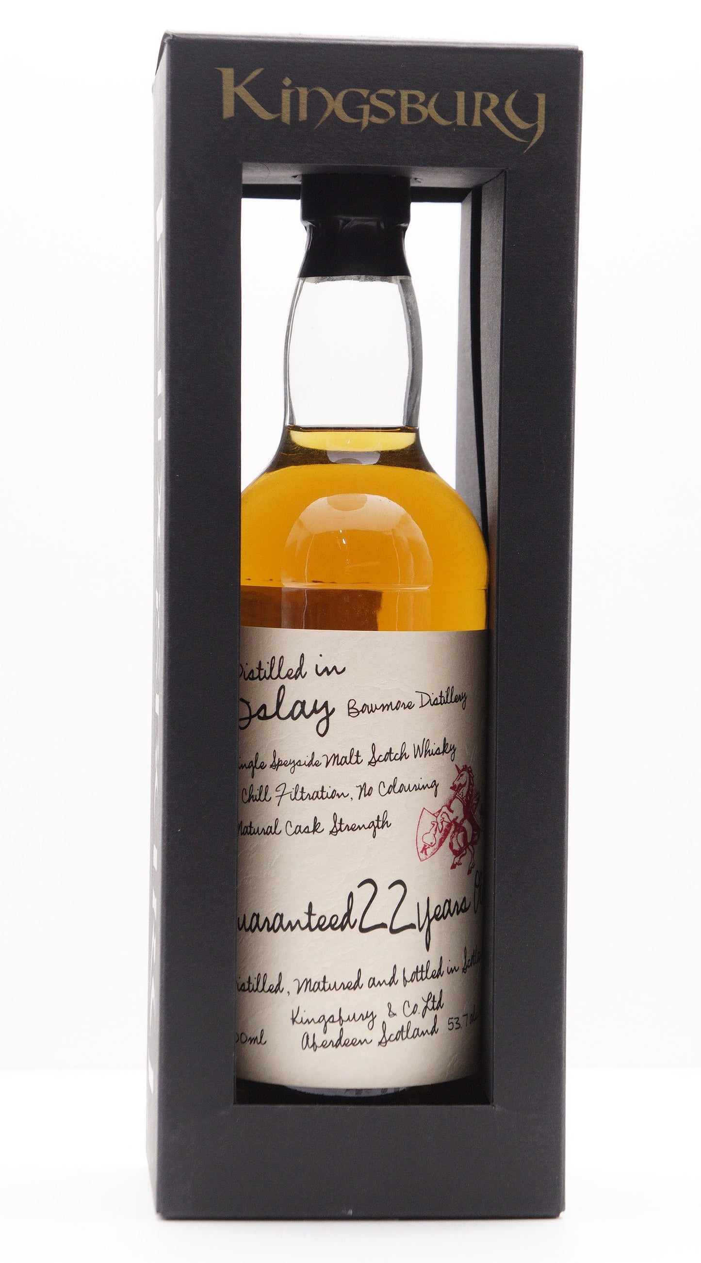 BOWMORE - SINGLE MALT - IB - KINGSBURY "HANDWRITING LABEL WITH RED LOGO"