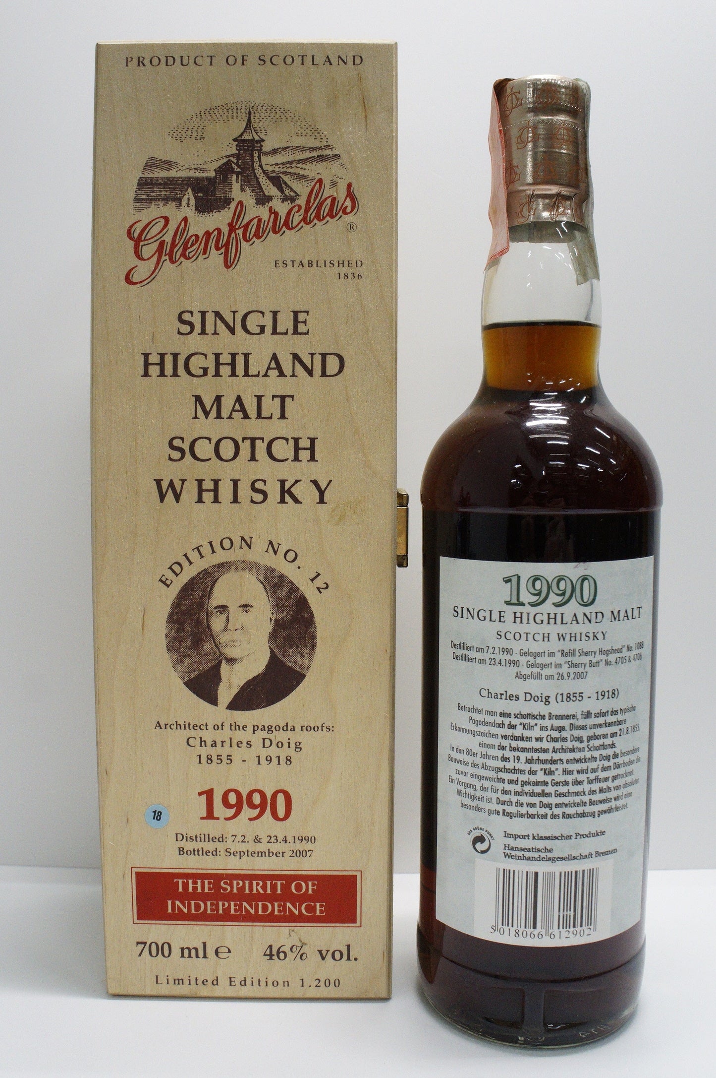 GLENFARCLAS - SINGLE MALT - OB - "SPIRIT OF INDEPENDENCE EDITION NO.12 - CHARLES DOIG" CASKS #1088+4705+4706