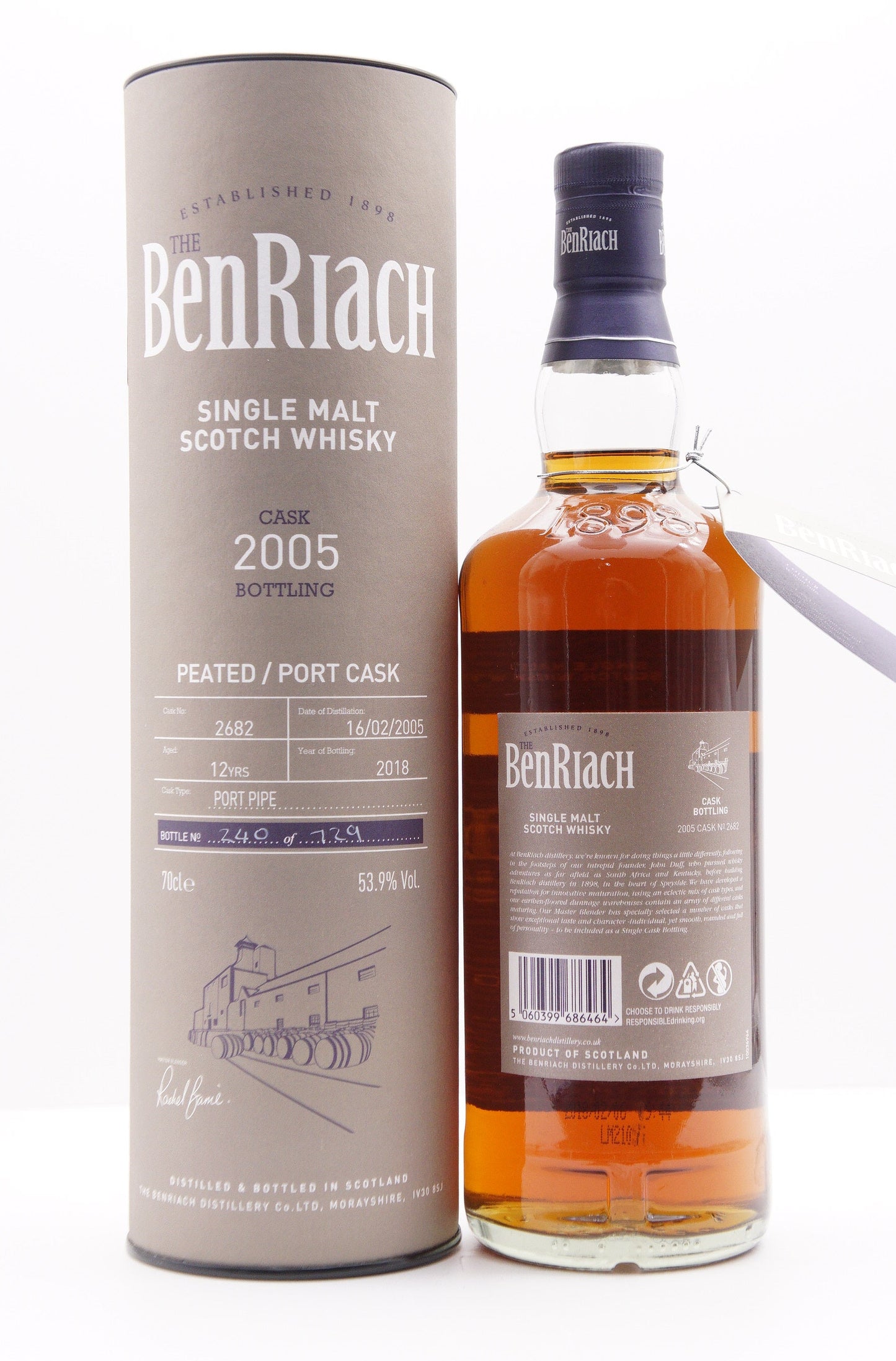 BENRIACH - SINGLE MALT - OB - SINGLE CASK BATCH 15 (2018) PORT PIPE #2682 (PEATED)