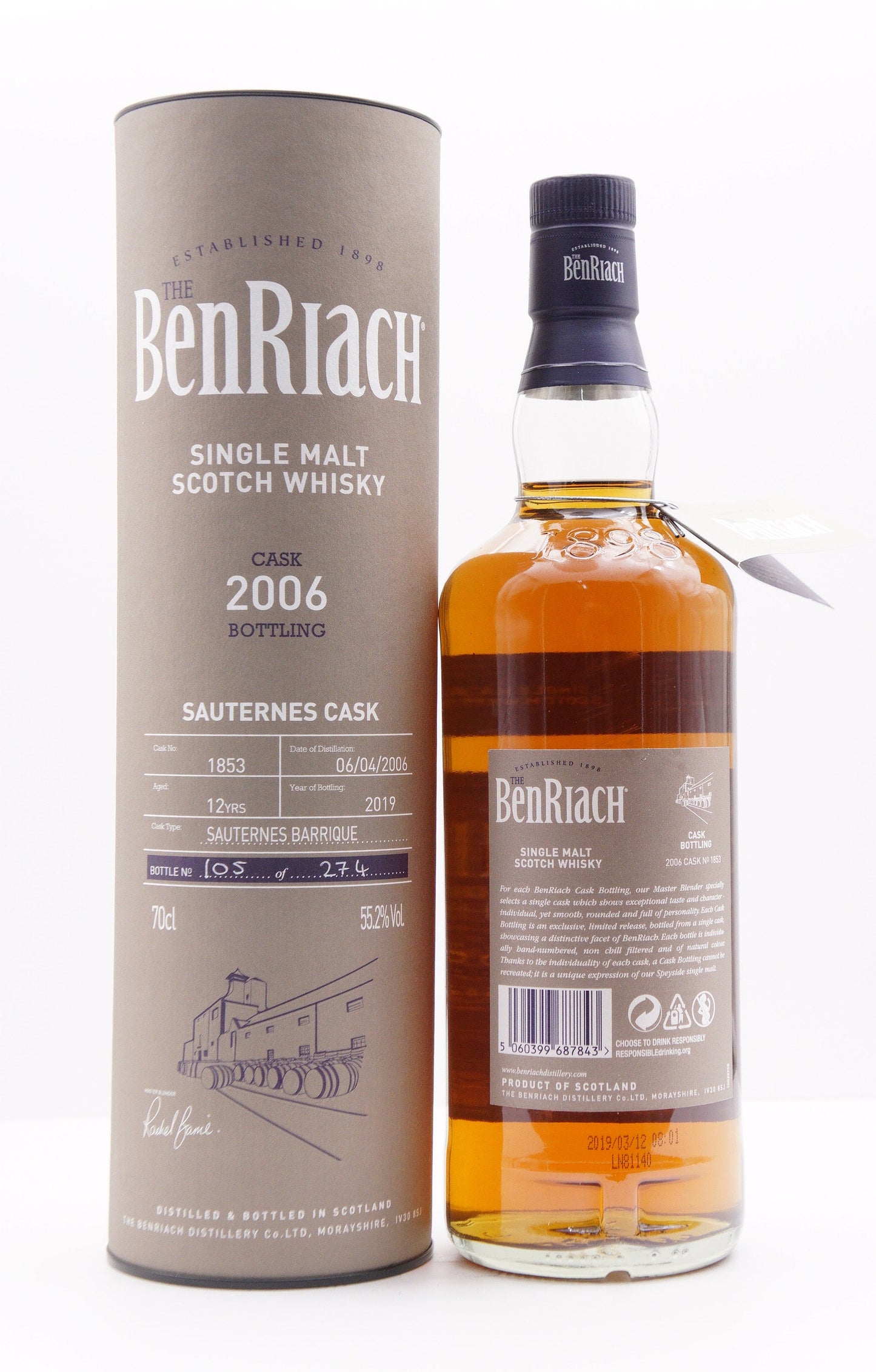 BENRIACH - SINGLE MALT - OB - SINGLE CASK BATCH 16 (2019) SAUTERNES BARRIQUE #1853