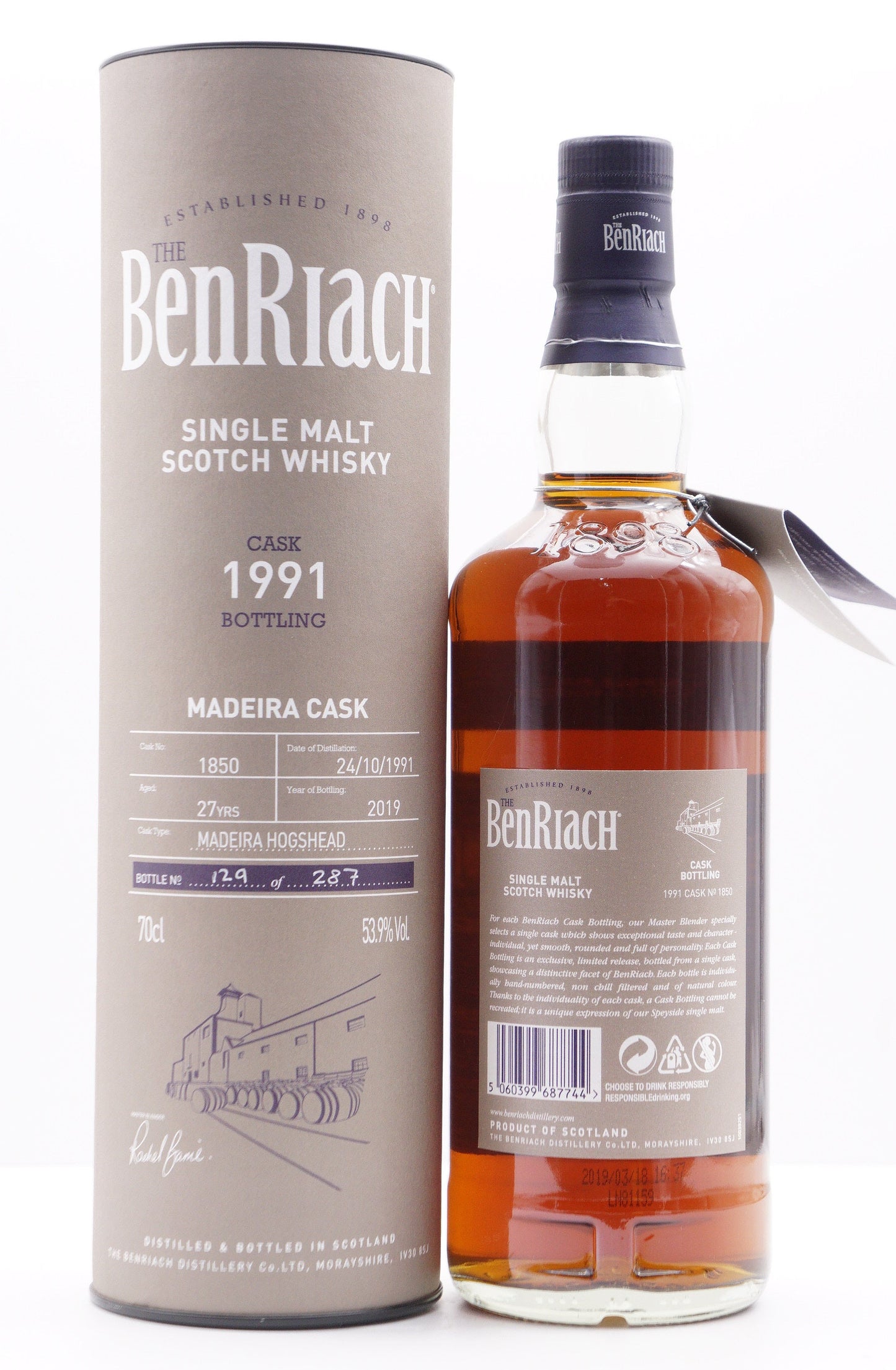 BENRIACH - SINGLE MALT - OB - SINGLE CASK BATCH 16 (2019) MADEIRA HOGSHEAD #1850