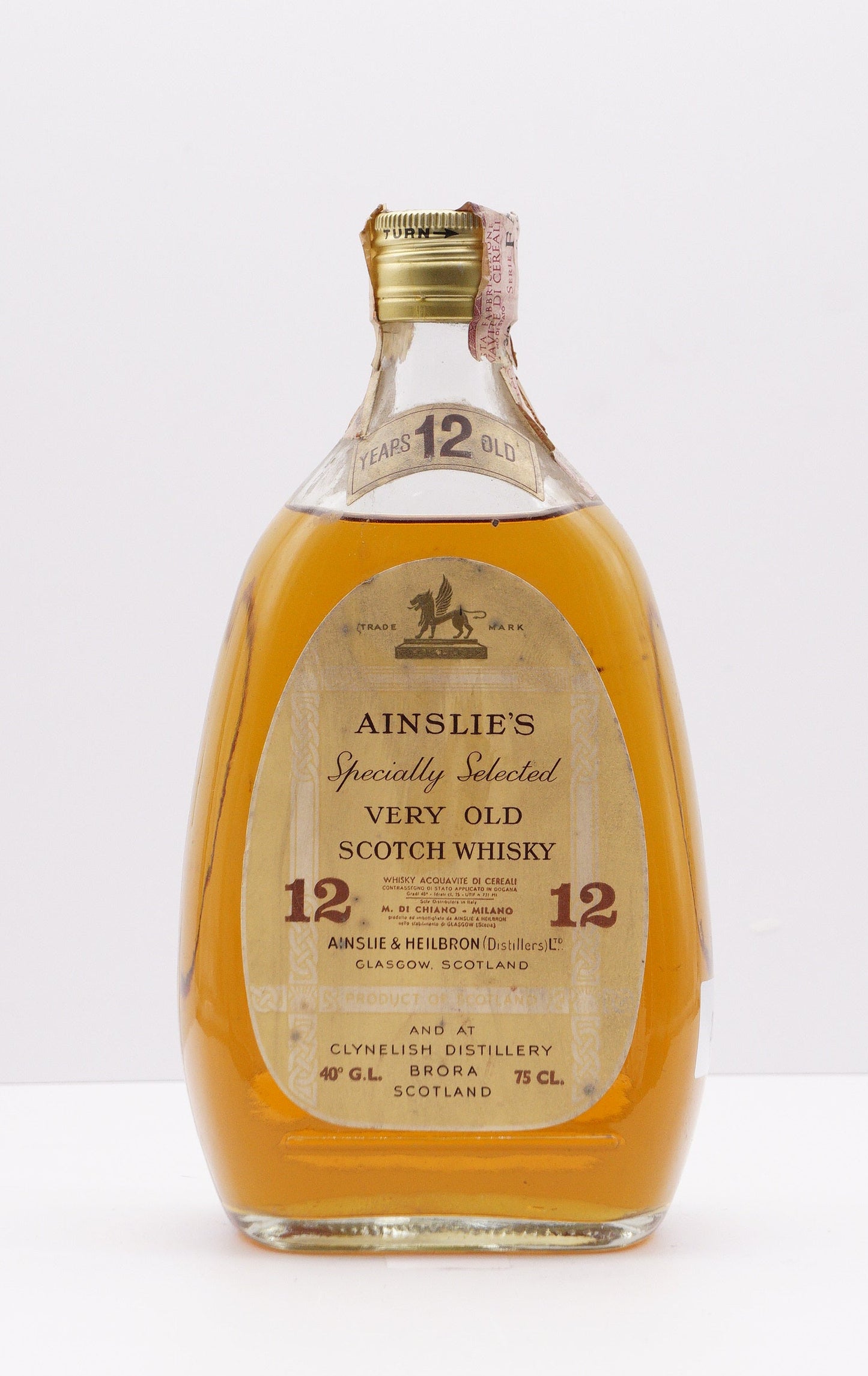AINSLIE'S BLENDED "SPECIALLY SELECTED VERY OLD SCOTCH WHISKY" SECURO 1960S (BRORA)